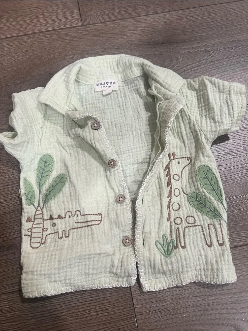 Rabbit & Bear Light Green Baby Safari Set with Giraffe & Crocodile Embroidery